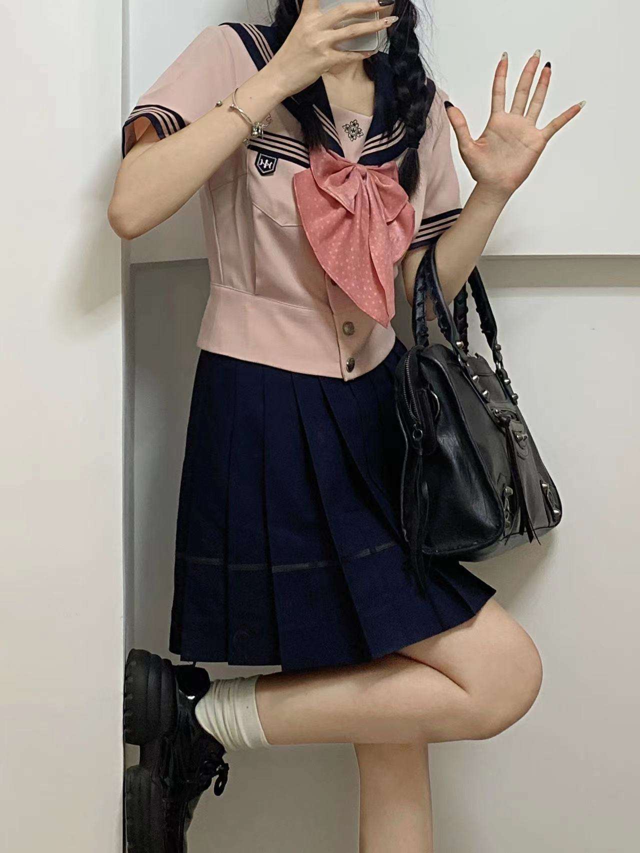 セーラー服 甘めピンクリボン コスプレセット