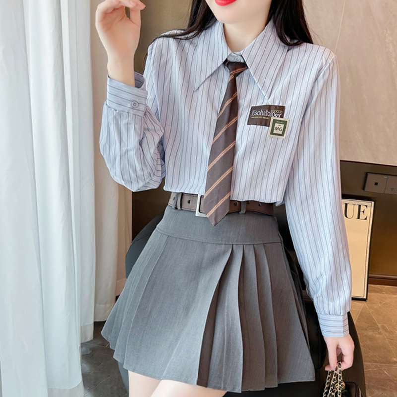 セーラー服 学園風モダンストライプシャツ制服セット