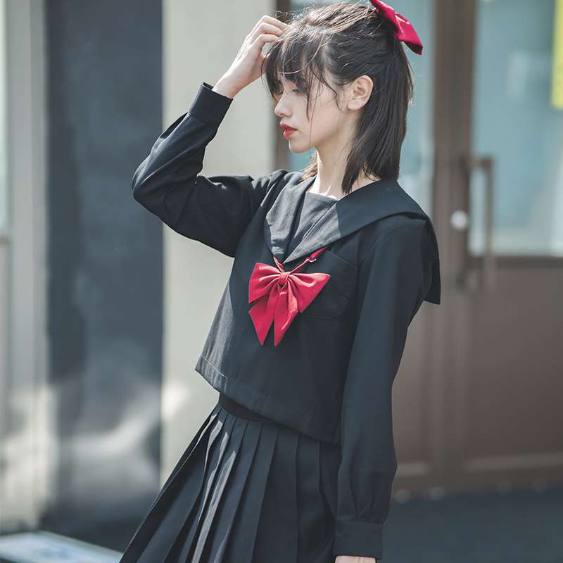 セーラー服 クラシック風 コスプレ衣装 黒赤リボン
