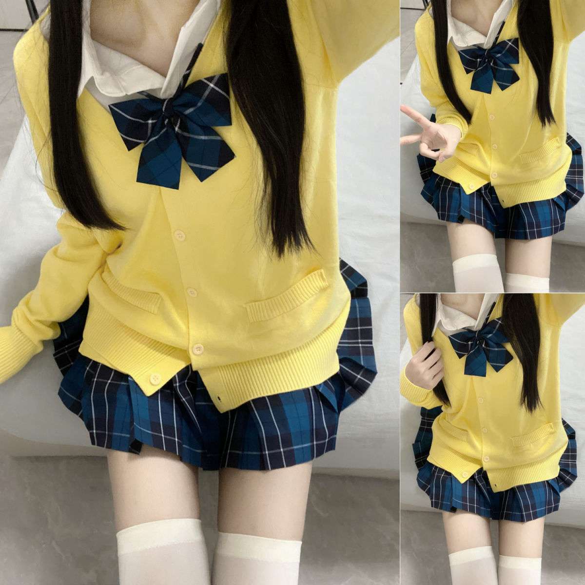 セーラー服 学生風カーディガン&プリーツスカートセット