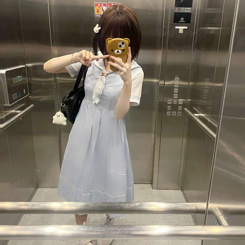 セーラー服 ふんわり白セーラー半袖ワンピース