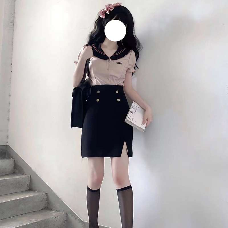 セーラー服 ピンク×ブラック ミニワンピース