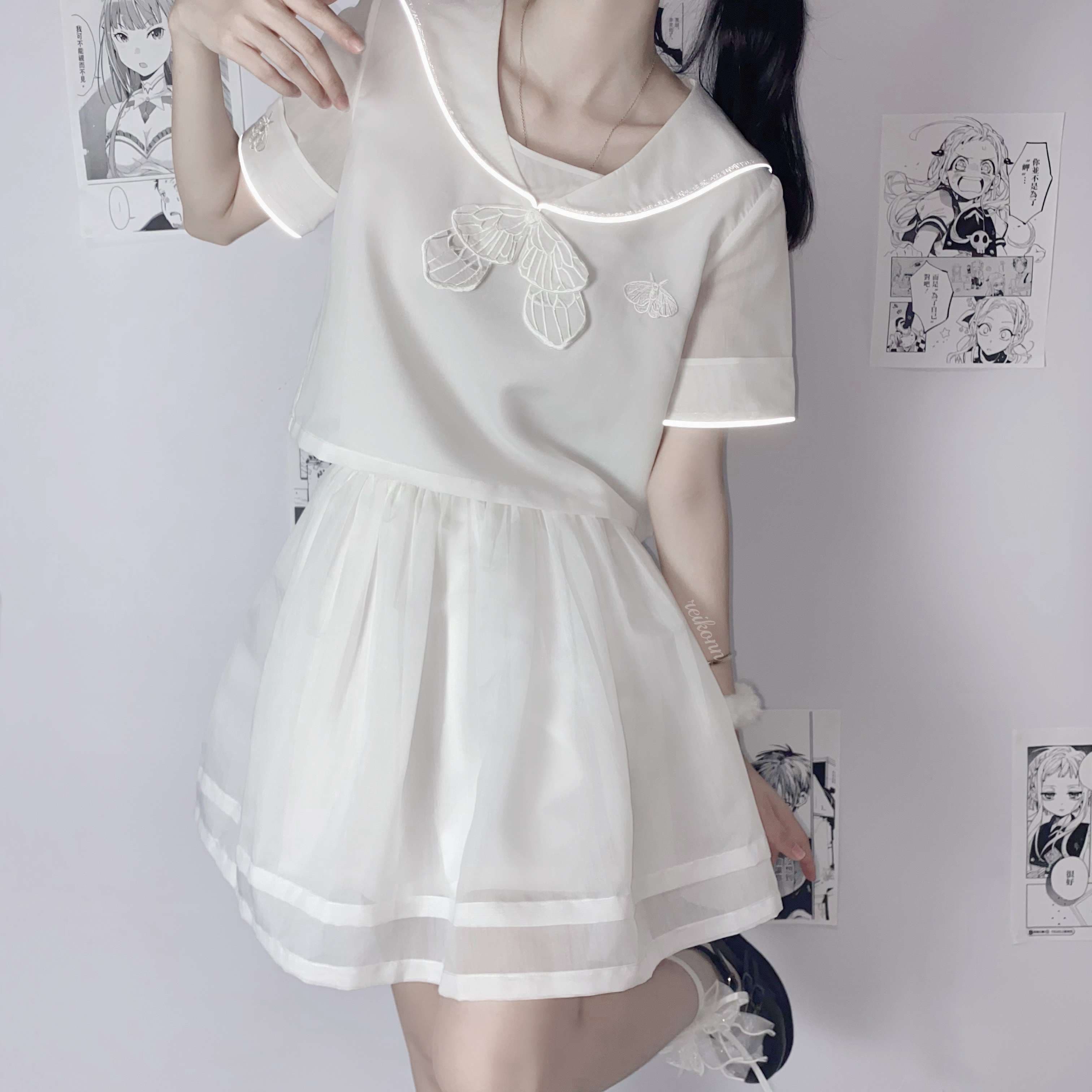 セーラー服 蝶々刺繍セーラーカラーワンピース