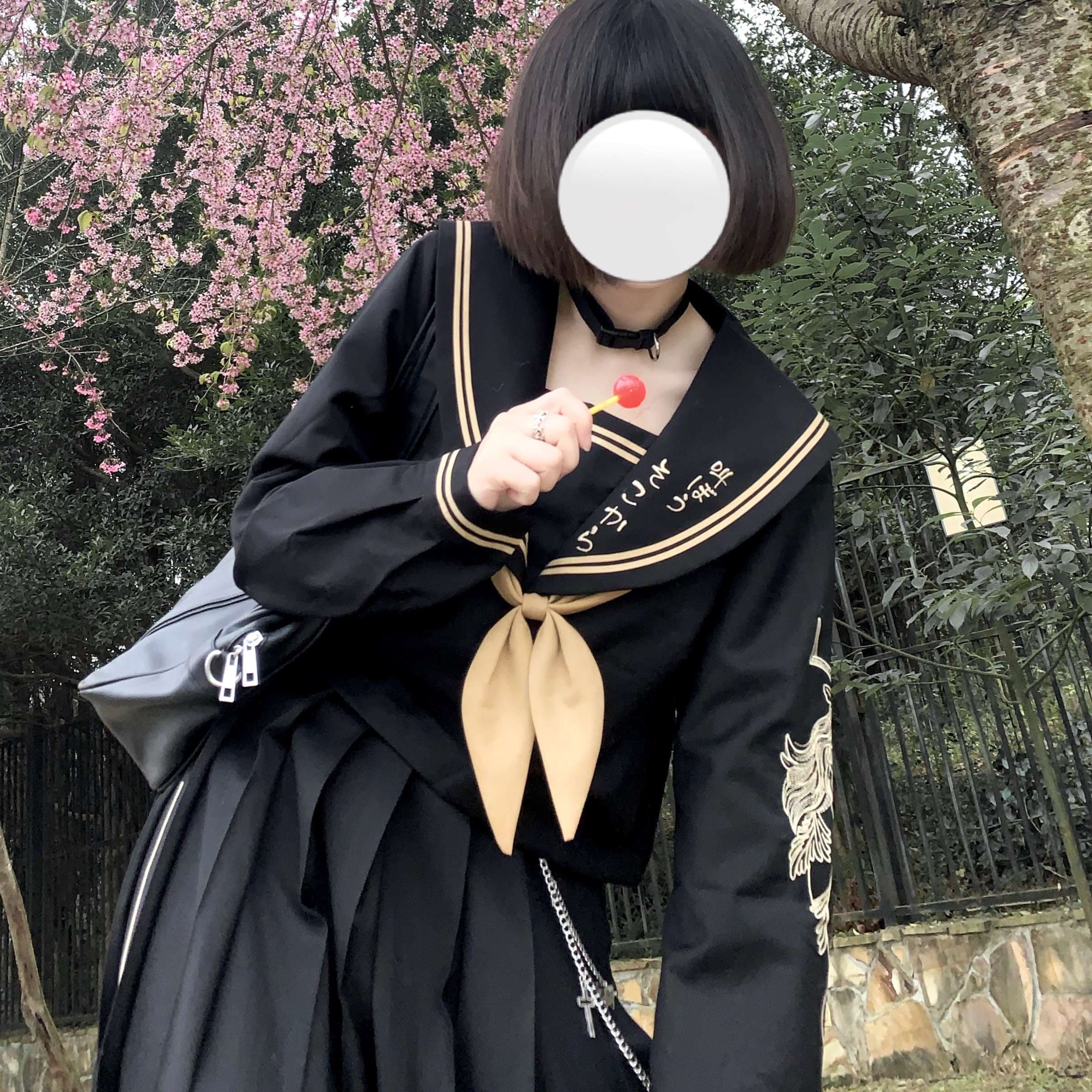 セーラー服 ダークバッドロングスカート関西 大きな刺繍入り
