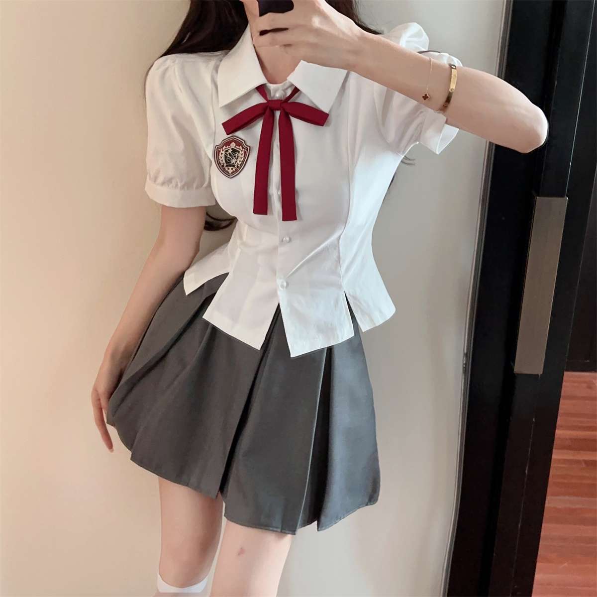セーラー服 学園風 コスプレ衣装 白×グレー