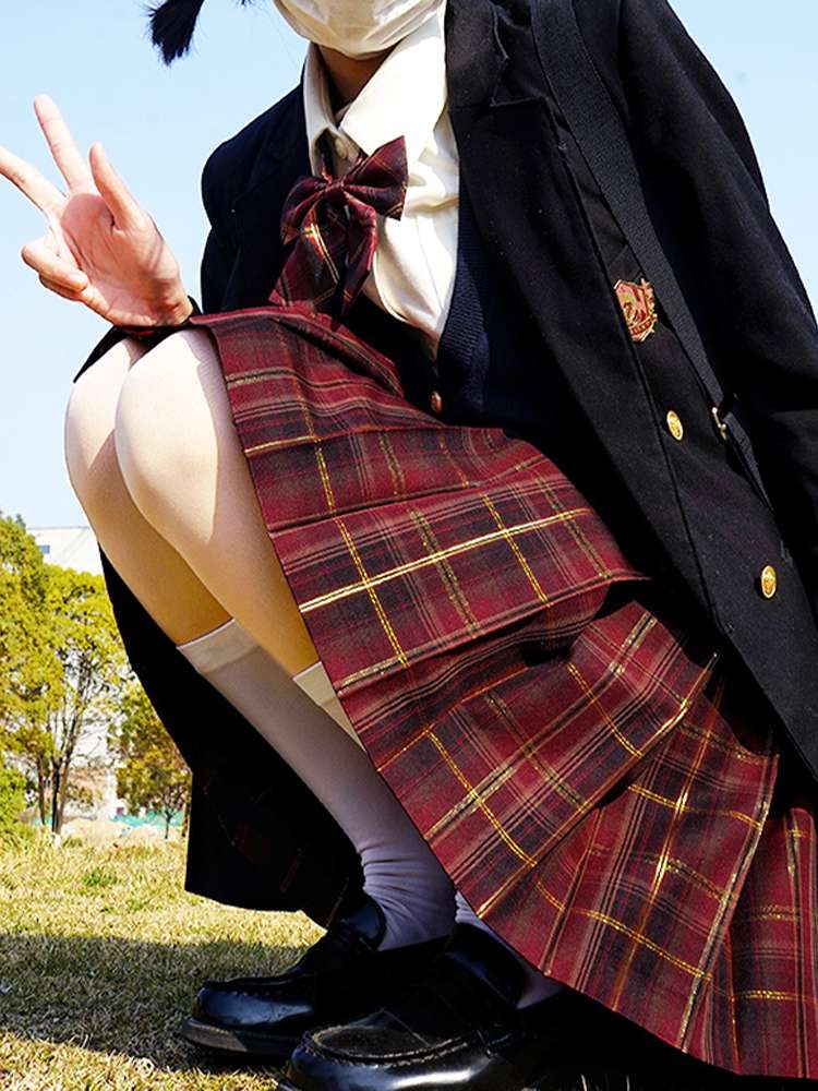 セーラー服 制服風チェック柄プリーツスカートセット