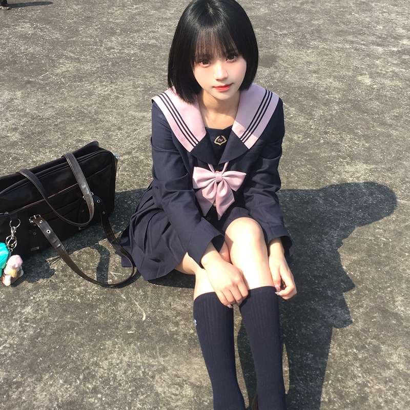 セーラー服 ダークブルー＆ピンクの コスプレセット