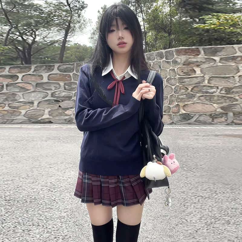 セーラー服 学園風リボン付きセーラーニットセーター