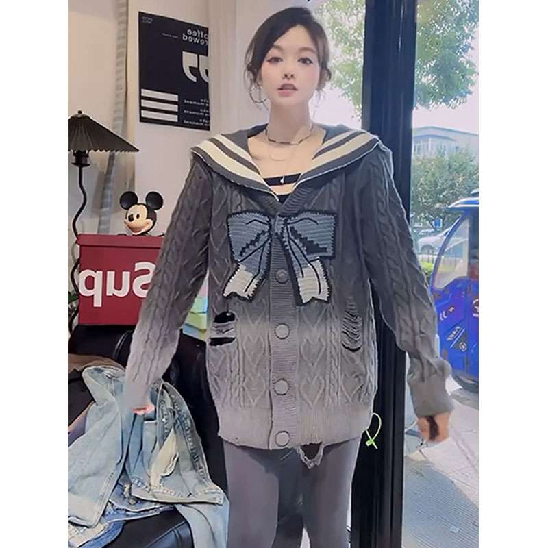 セーラー服 リボン柄ニットセーラーカラーセーター