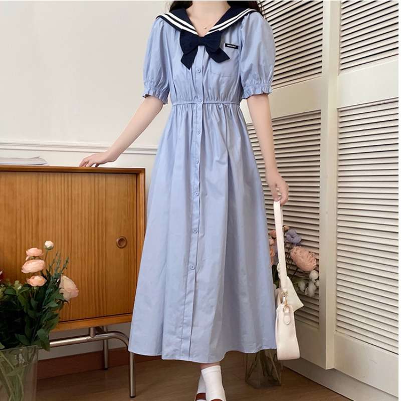 セーラー服 清楚可愛いセーラーカラーロングワンピース