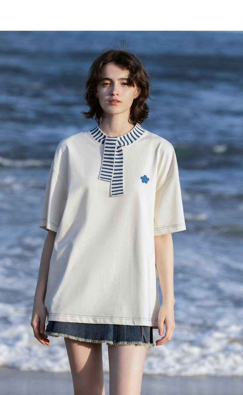 セーラー服 マリンテイスト セーラー襟 ゆったりTシャツ