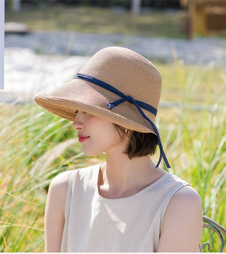 セーラー服 夏の日よけリボン付き麦わら帽子