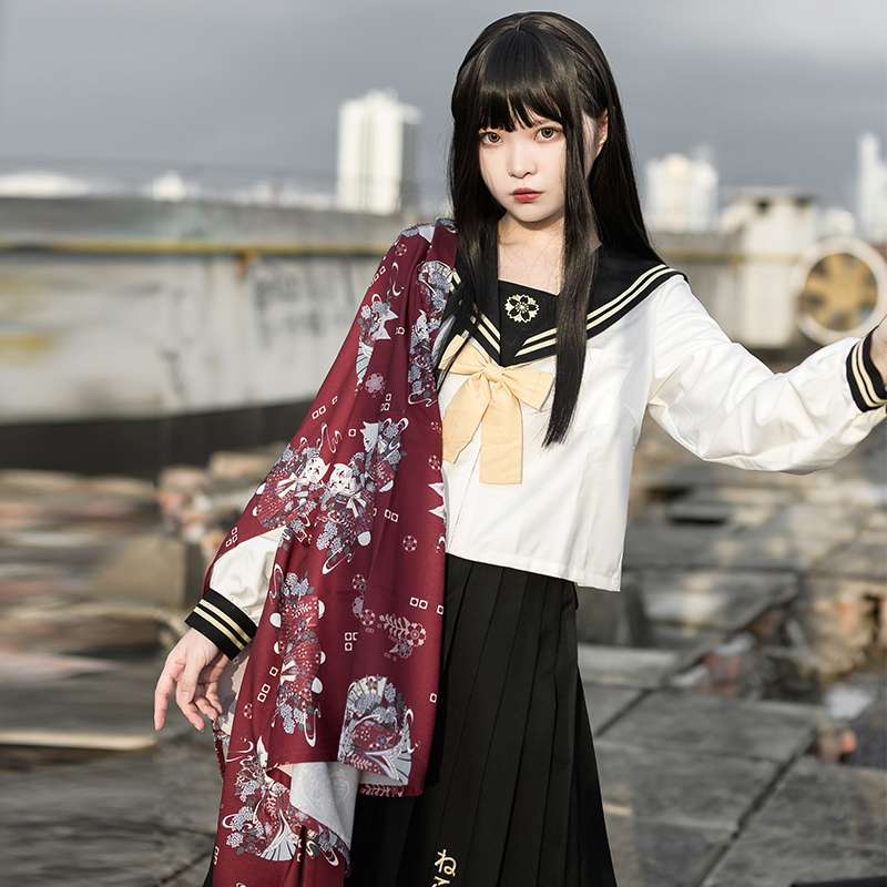 セーラー服 和風 コスプレ 花柄着物風羽織セット