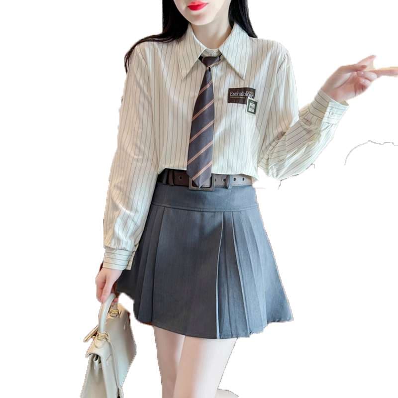 セーラー服 学園風モダンストライプシャツ制服セット