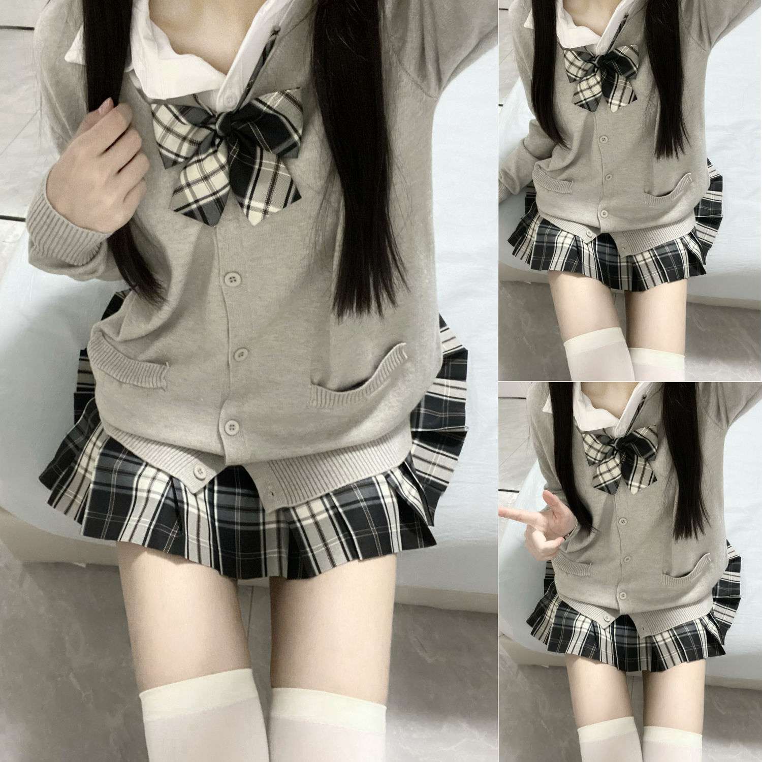 セーラー服 学生風カーディガン&プリーツスカートセット