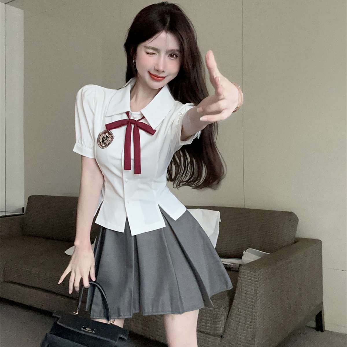 セーラー服 学園風 コスプレ衣装 白×グレー
