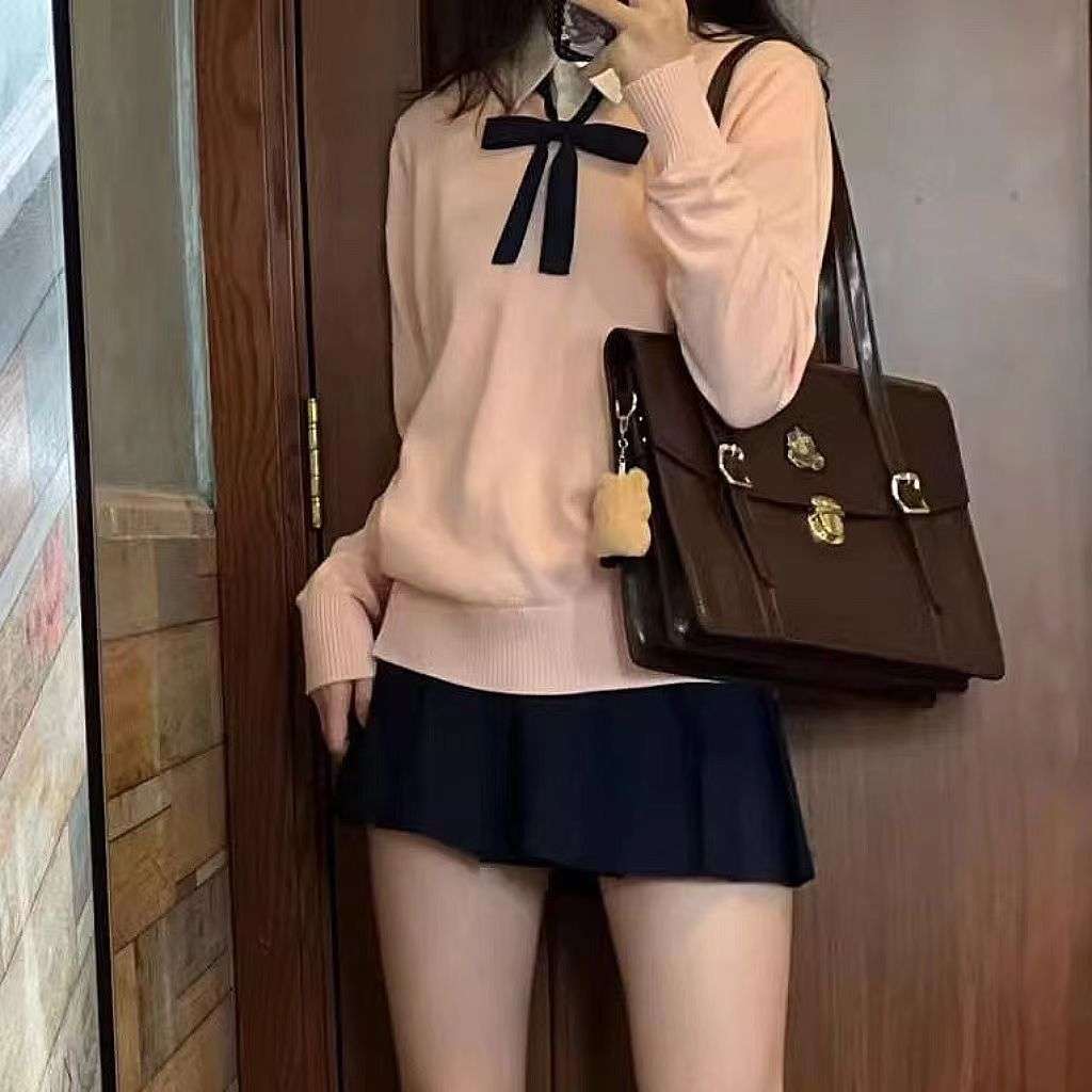 セーラー服 リボン付きセーラー風ニットセーター