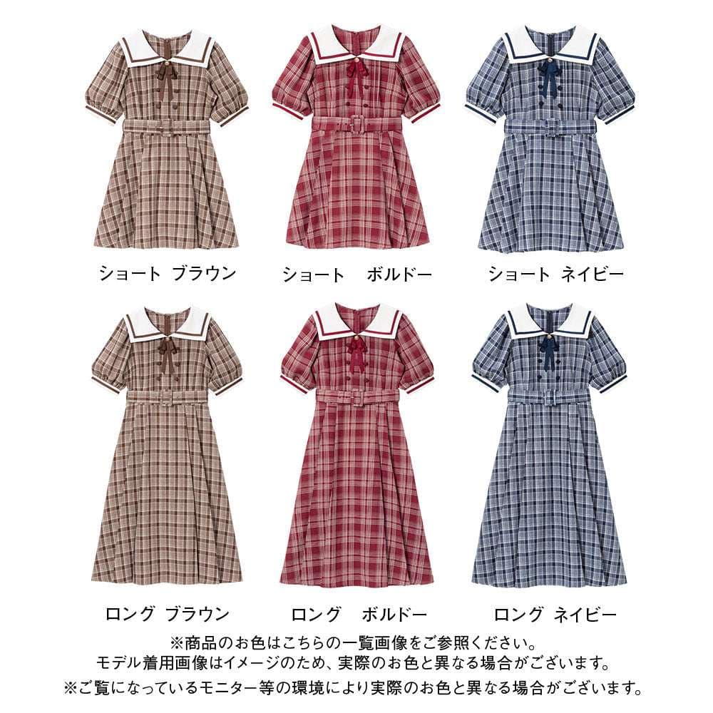 セーラー服 レトロ可愛いチェック柄セーラーカラーワンピース