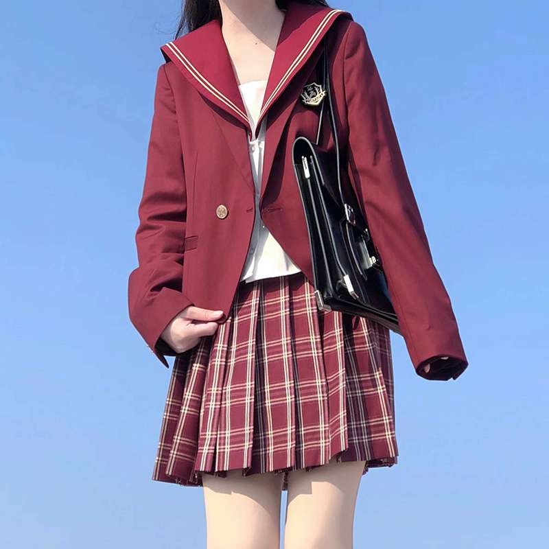 セーラー服 濃色のジャケットと格子柄スカートの組み合わせ 上下セット