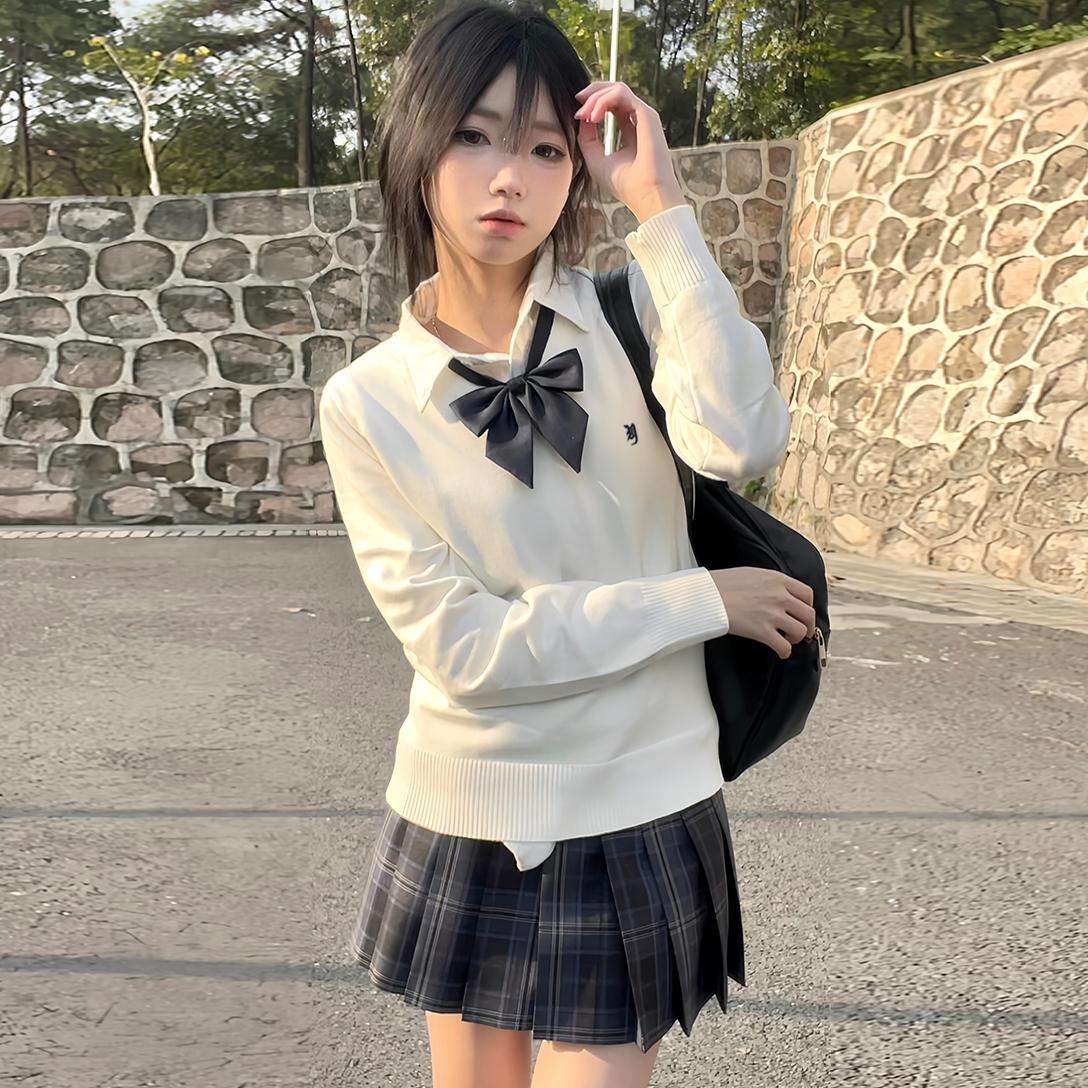 セーラー服 学園風リボン付きセーラーニットセーター