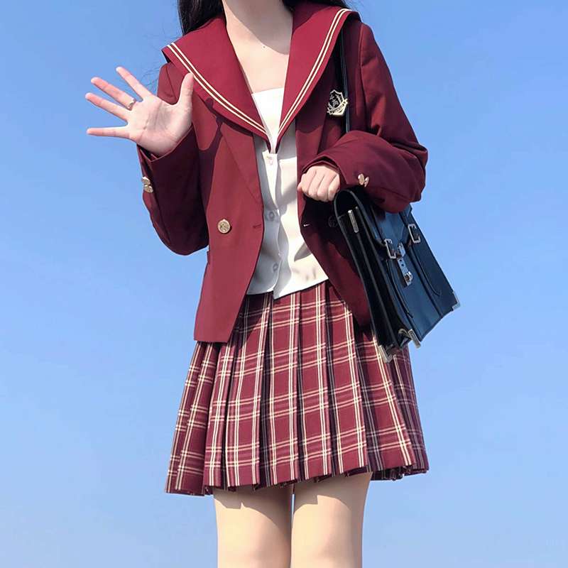 セーラー服 濃色のジャケットと格子柄スカートの組み合わせ 上下セット