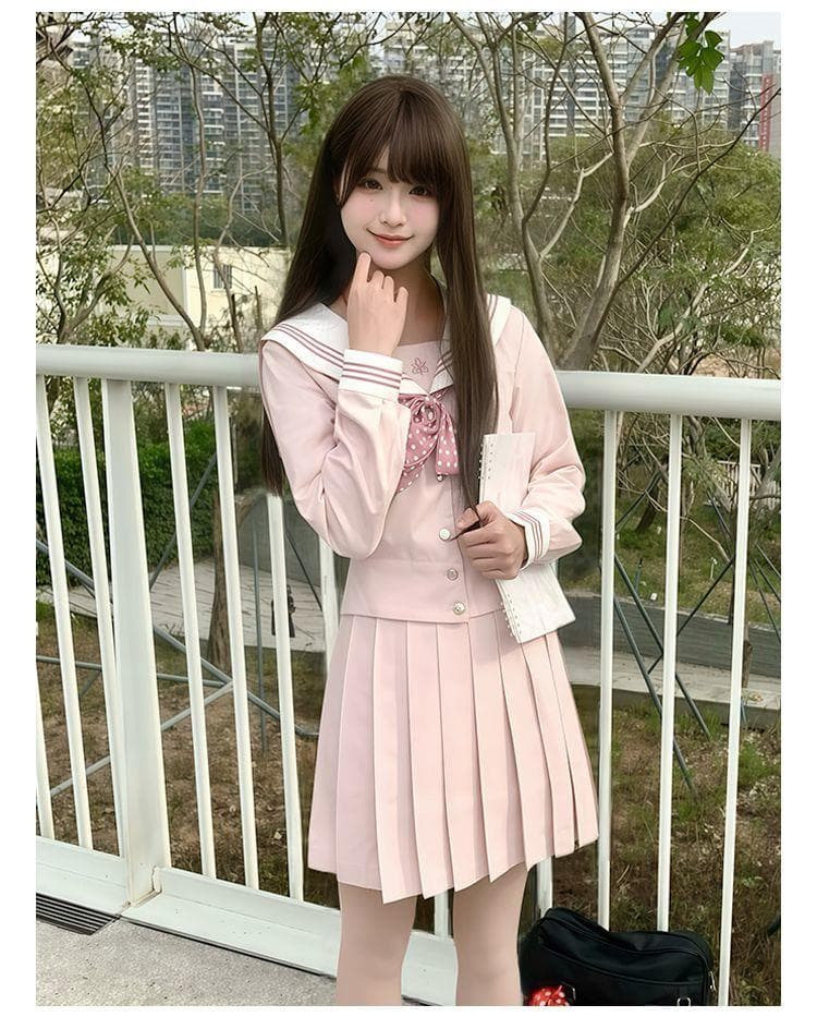セーラー服 さくら刺繍入り水玉リボン
