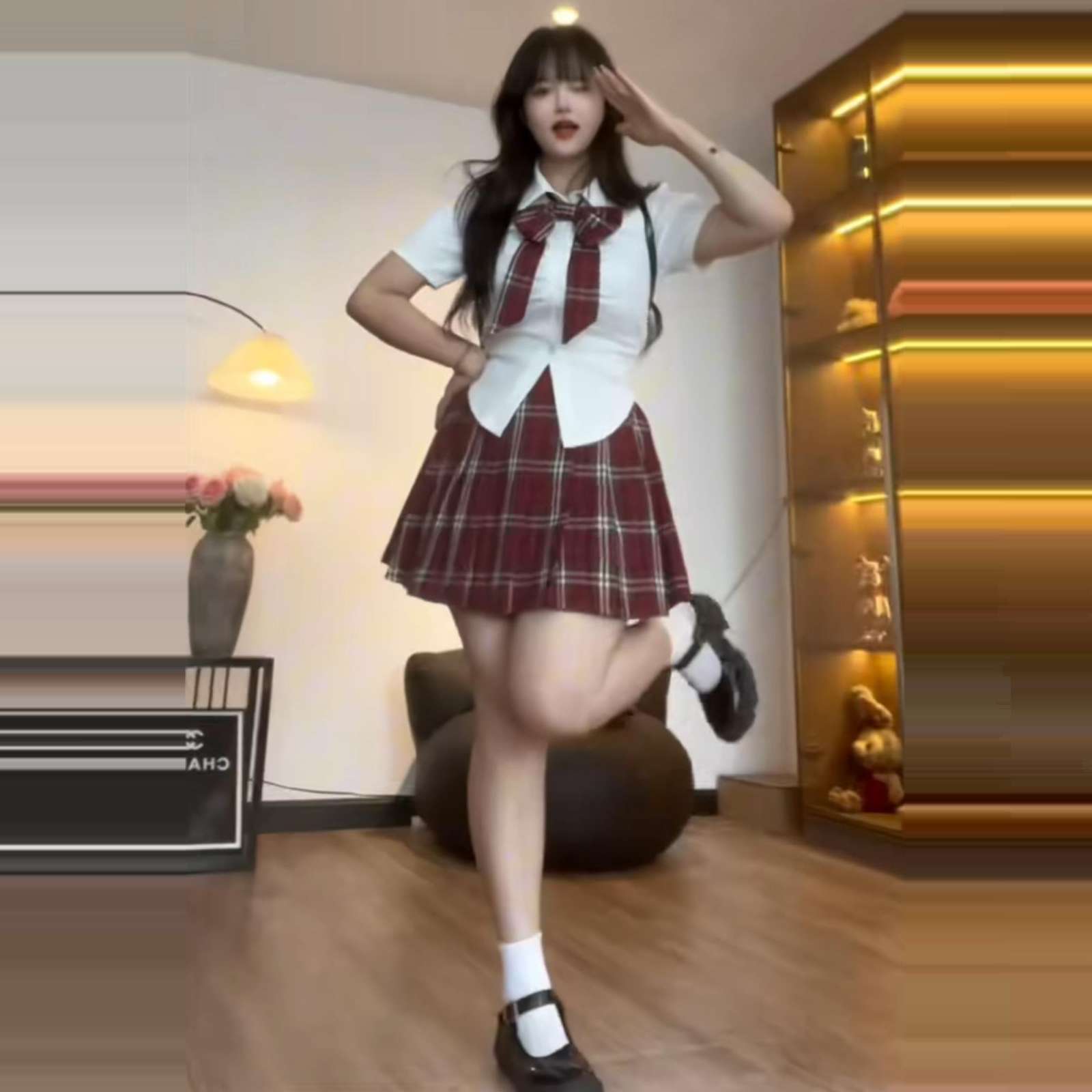セーラー服 赤チェック柄スカート制服セット