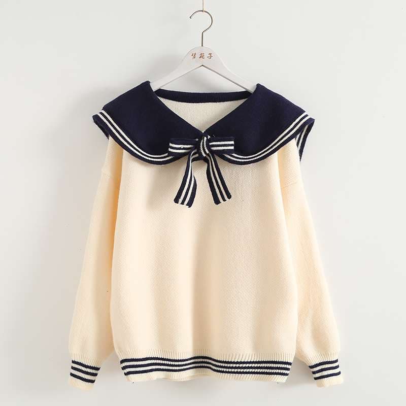 セーラー服 セーラー襟リボン付きニットセーター