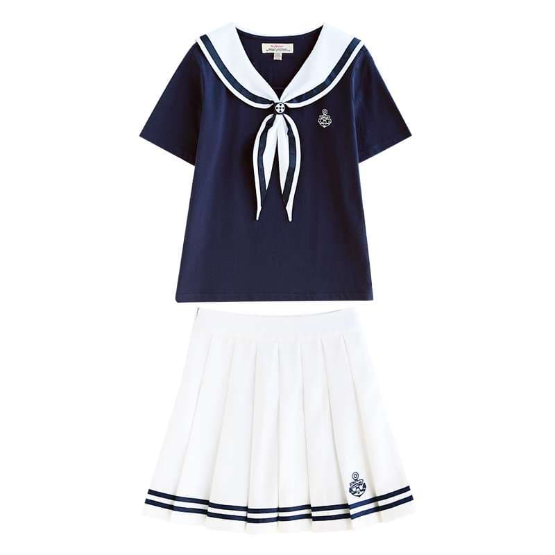 セーラー服 爽やかマリン風セーラーカラーTシャツセット