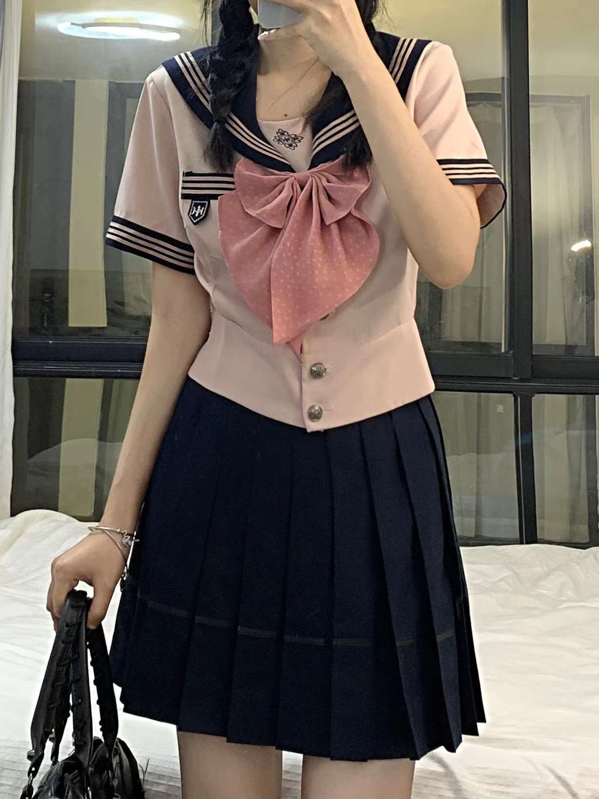 セーラー服 甘めピンクリボン コスプレセット