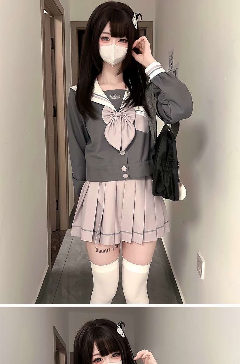セーラー服 JK風 コスプレセット グレー&ピンク
