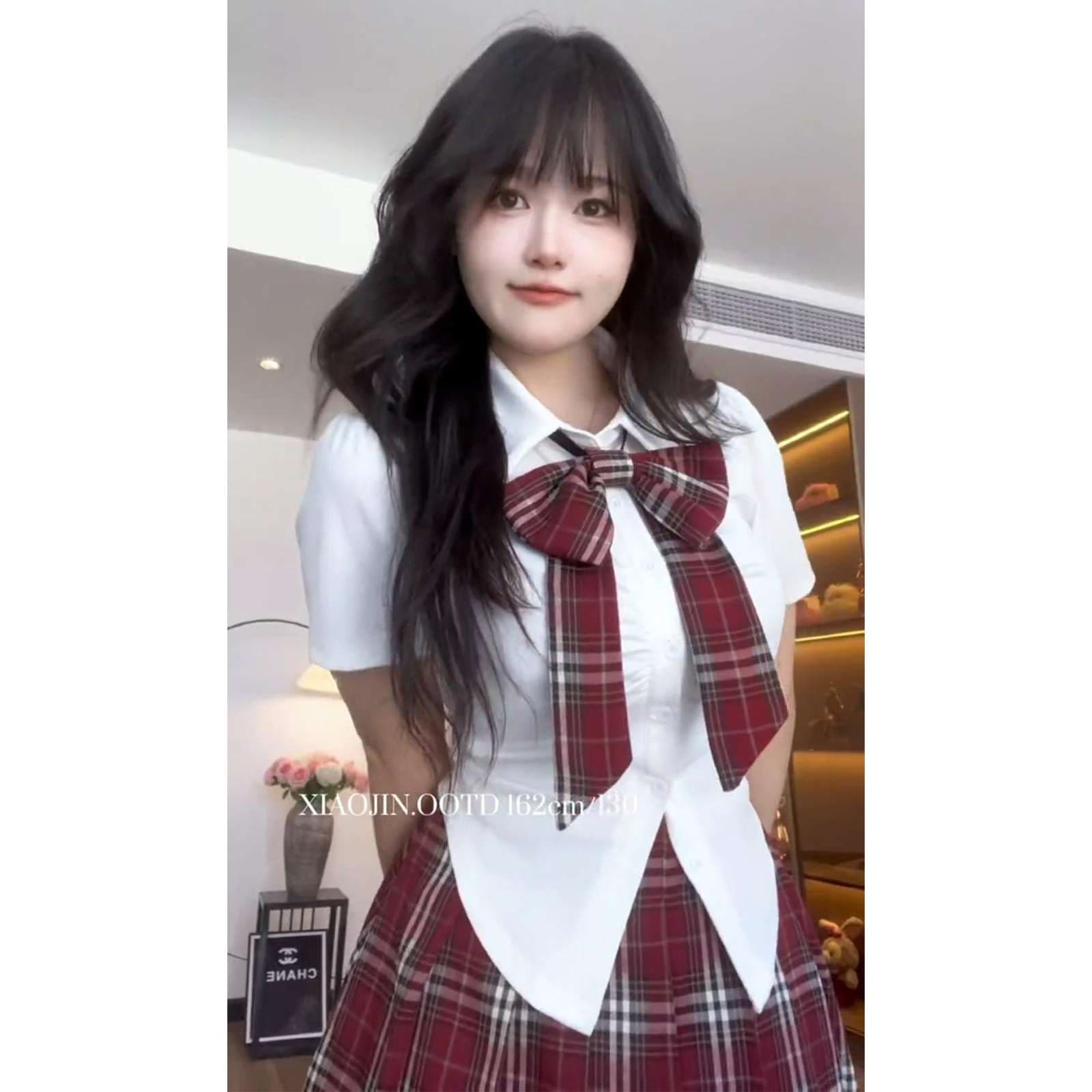 セーラー服 赤チェック柄スカート制服セット