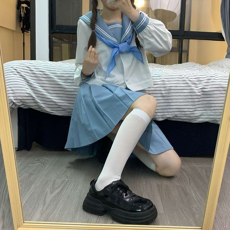セーラー服 清楚可愛いセーラー風ツーピースセット