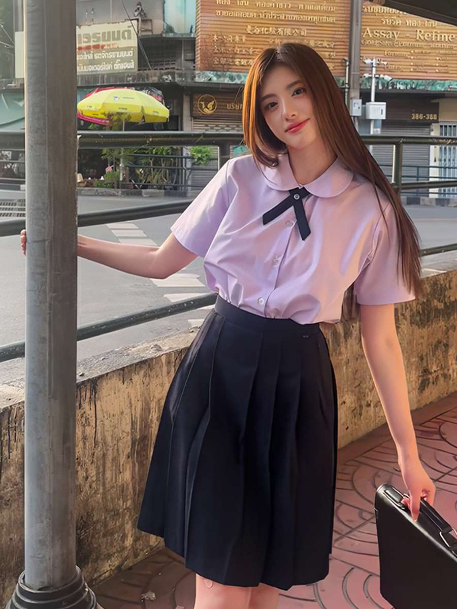 セーラー服 学生風半袖ブラウスとプリーツスカートセット