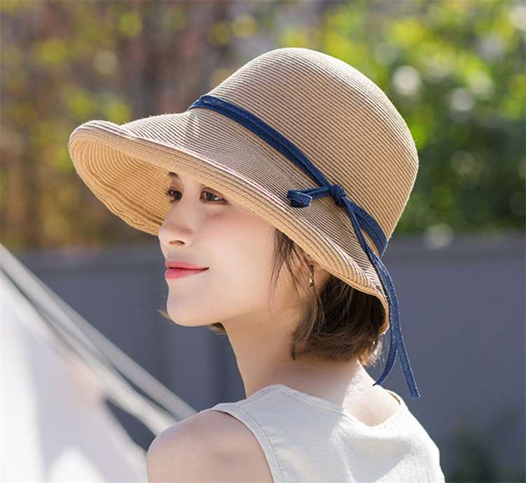セーラー服 夏の日よけリボン付き麦わら帽子