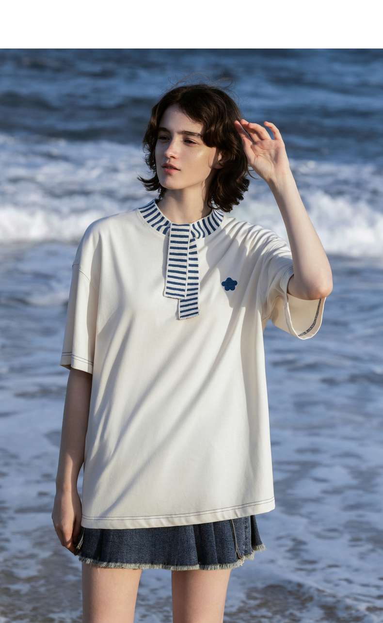 セーラー服 マリンテイスト セーラー襟 ゆったりTシャツ