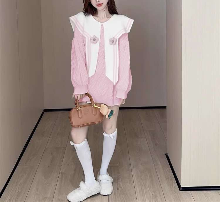 セーラー服 セーラー襟オーバーサイズニットワンピース