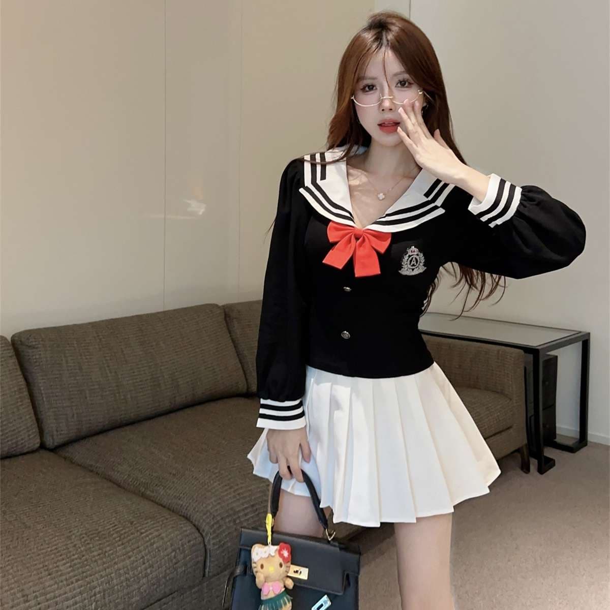 セーラー服 学院風 コスプレ衣装 赤リボン付き