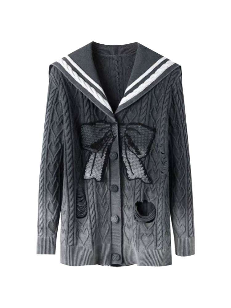 セーラー服 リボン柄ニットセーラーカラーセーター