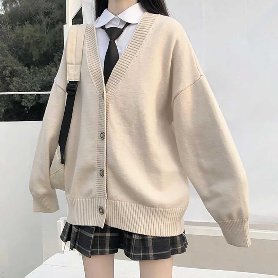 セーラー服 学生服ニットカーディガン ベージュ 制服 男女兼用 中学高校