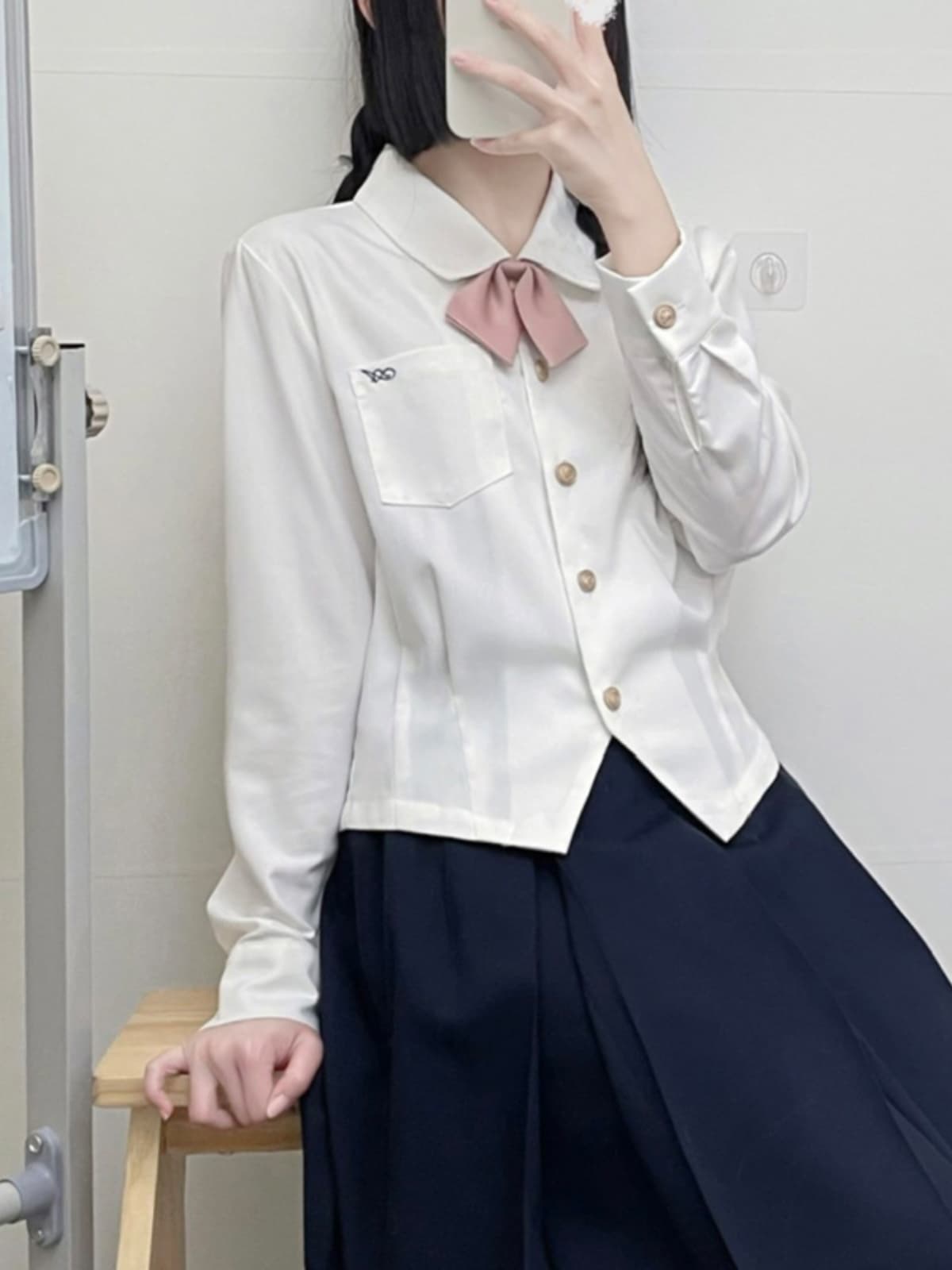セーラー服 可愛いリボン付き長袖制服風ブラウス