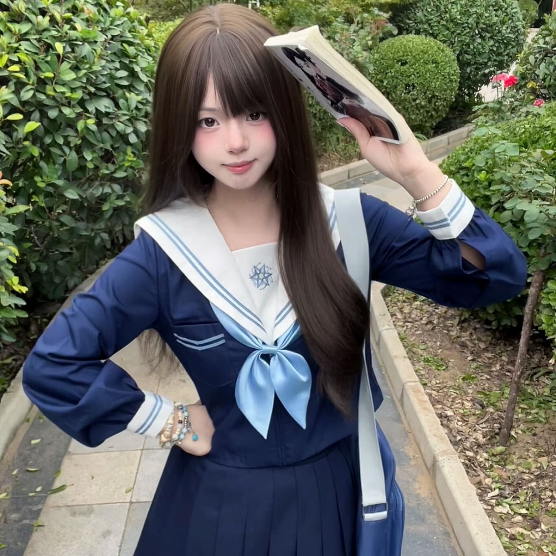 セーラー服 刺繍入り清楚セーラー長袖ブラウス