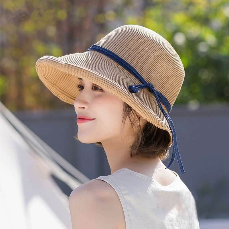 セーラー服 夏の日よけリボン付き麦わら帽子