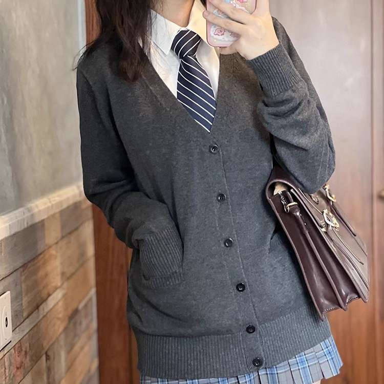セーラー服 学生風マルチカラーVネックカーディガン