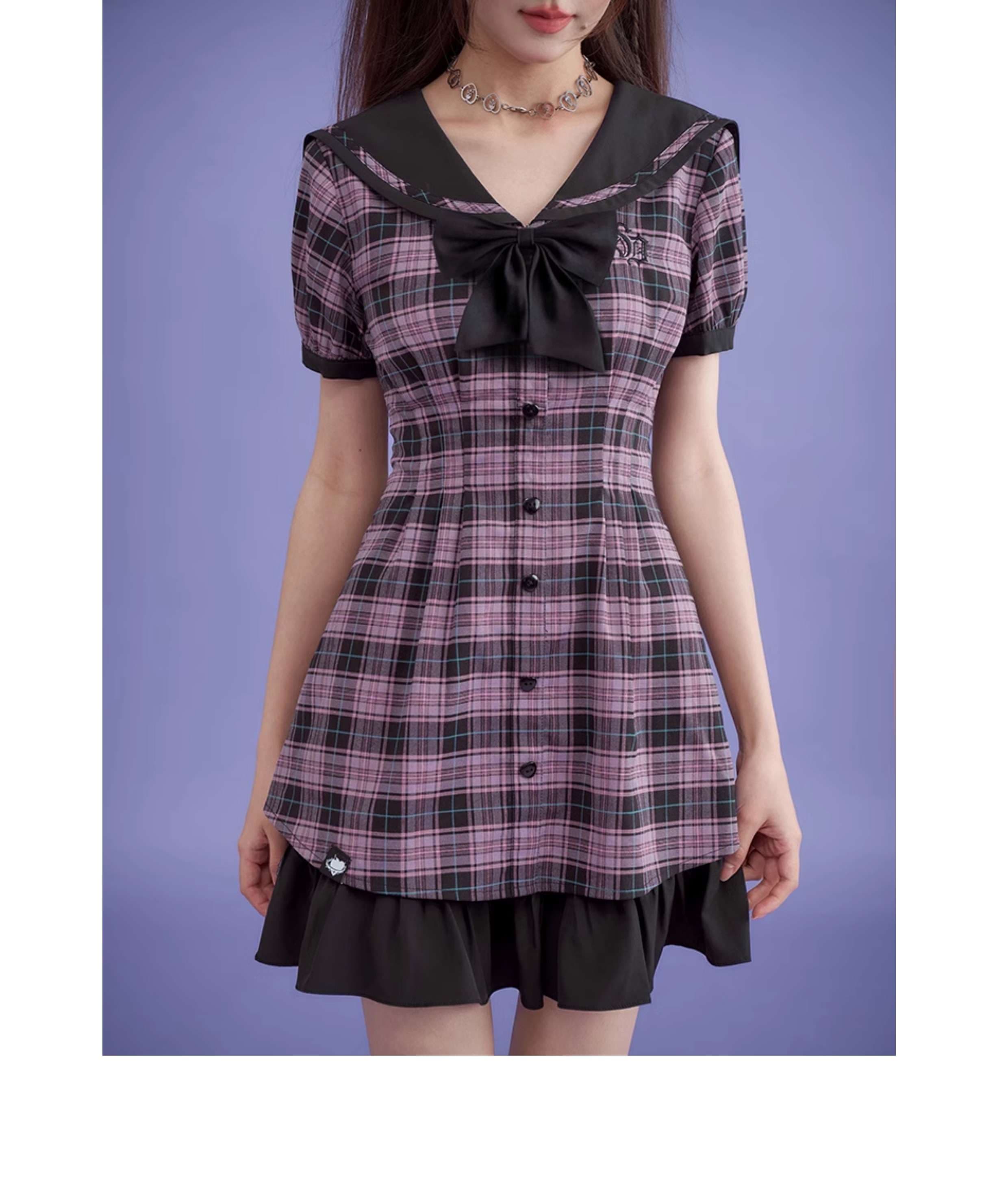 セーラー服 プレッピースタイル チェック柄セーラーワンピース