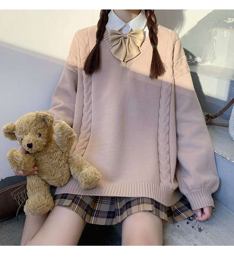 セーラー服 学生風Vネックセーター 制服風ニット