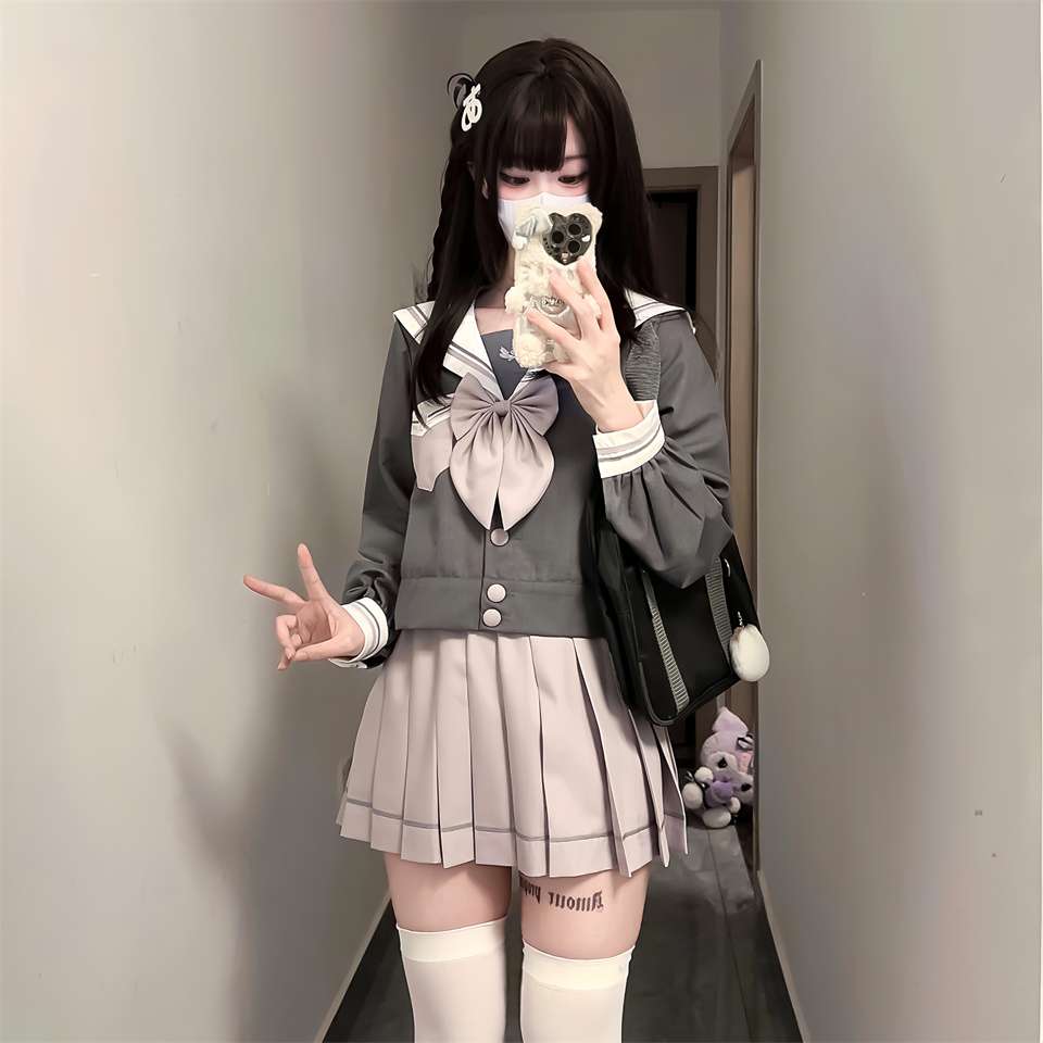 セーラー服 JK風 コスプレセット グレー&ピンク