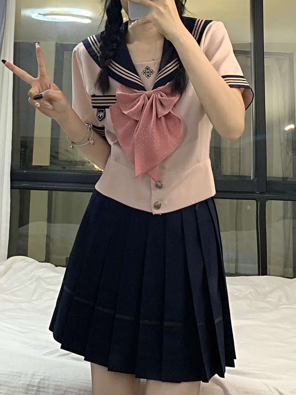セーラー服 甘めピンクリボン コスプレセット