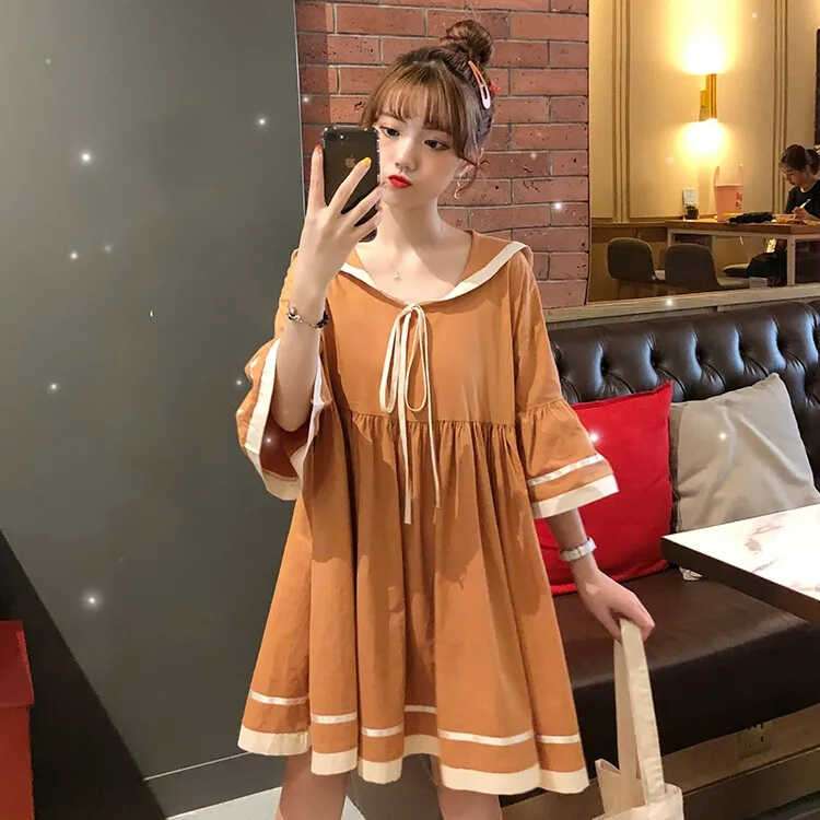 セーラー服 レトロ風セーラーカラーゆったりワンピース