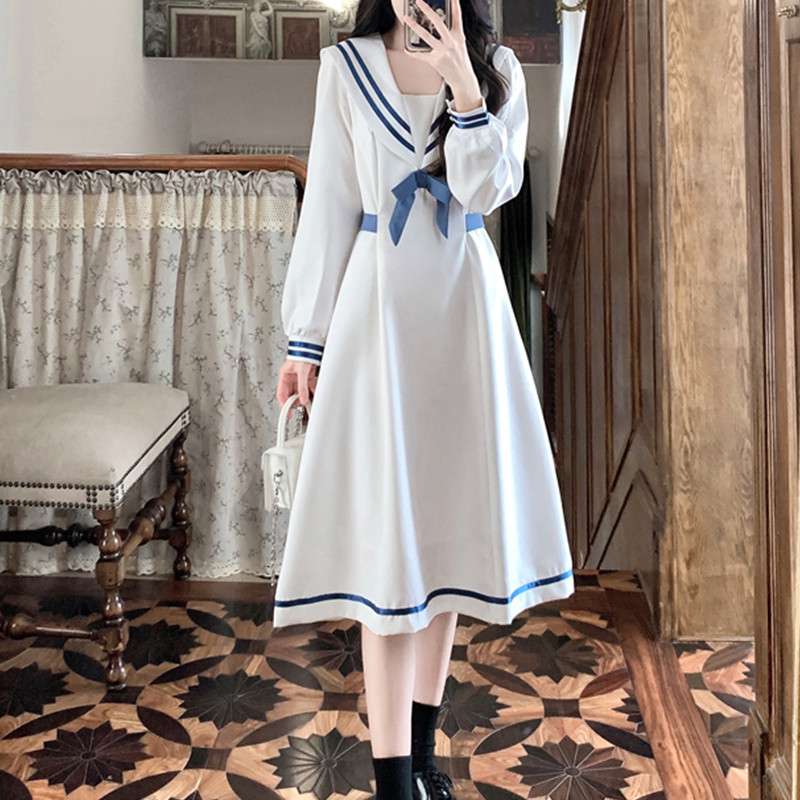 セーラー服 エレガント清楚なセーラー襟ワンピース
